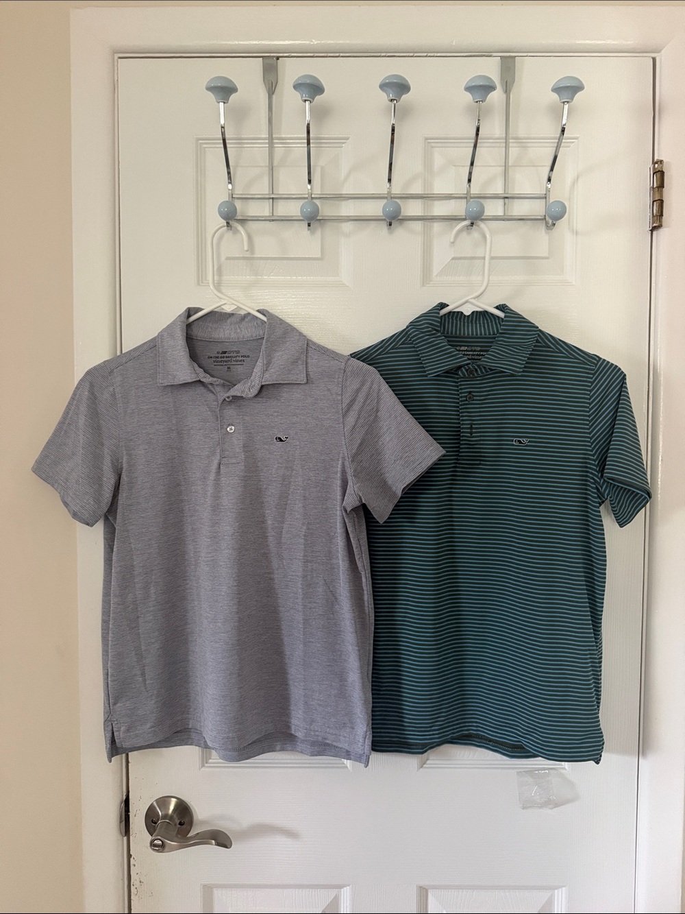 Vineyard Vines Men's Polo Duo — Light Gray & Teal Striped